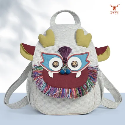 Cotton And Linen Cartoon Owl Patchwork Handheld Backpack