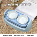2 in 1 PP Plastic Pet Feeder Adjustable Multi Angle Wet Dry Cat Dog Bowls with Storage for Indoor Outdoor Travel