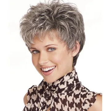 Wholesale heat resistant short curly synthetic silver-gray wig synthetic hair wigs for women