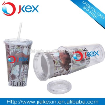16OZ Double layer cup plastic travel mug with photo insert