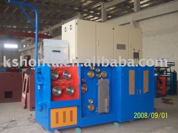 Fine wire drawing machine with double spooler and annealer