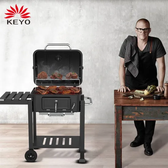 Black Charcoal Grill Garden bbq Grill Luxury Barbecue Trolley BBQ Grill Offset Smoker With Side Table