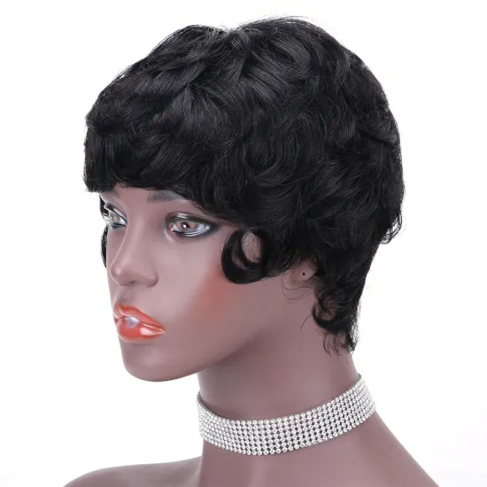 Wholesale Indian Brazilian Vrigin Remy hair Short ocean wave pixie cut Bob Wig For Black Women Curly Wave wavy Human Hair Wigs