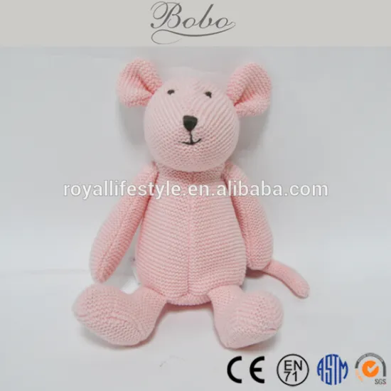 OEM pink mouse knitted mice stuffed toy