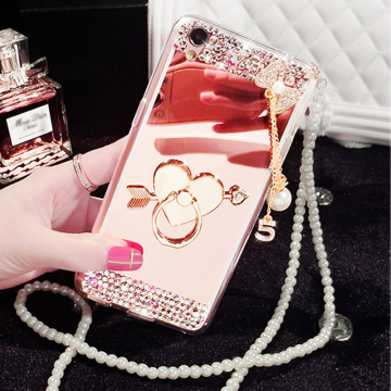 Newest Unique Design 3d silicone diamond metal ring stand rope Phone Case for Gionee P7 Max F103 Pro S6s back cover
