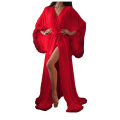 Femmes Sexy Feathers Collar Perspective Long Lingerie Robe