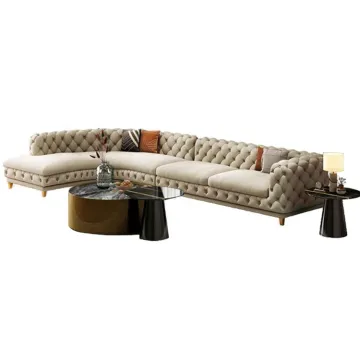European Beige Velvet Chesterfield Sofa Set