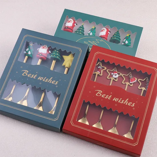 Christmas Tableware Set: 4-Piece Santa Claus and Christmas Tree Decorated Spoon Set - Perfect Gift Idea for the Holiday Season