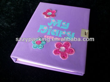custom fabric cover glittering pattern diary with lock
