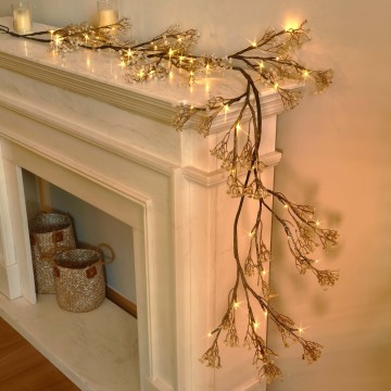 6FT Lighted Gypsophila Garland with 48L Warm White Lights - Battery Operated with Timer