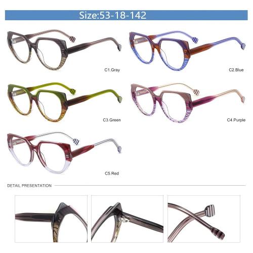 Mixed Gradient Layered Acetate Round Cat-Eye Optical Frames