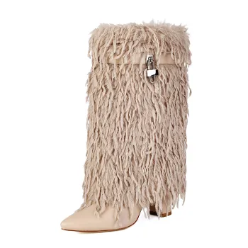 Women Fold Over Faux Fur Mid Calf Boots
