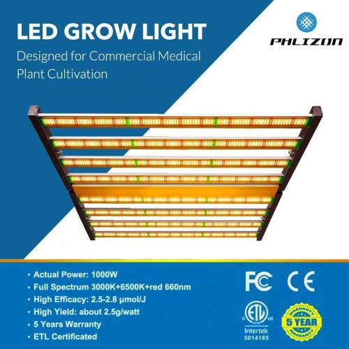 Phlizon Foldable 8 bars 1000W led grow light