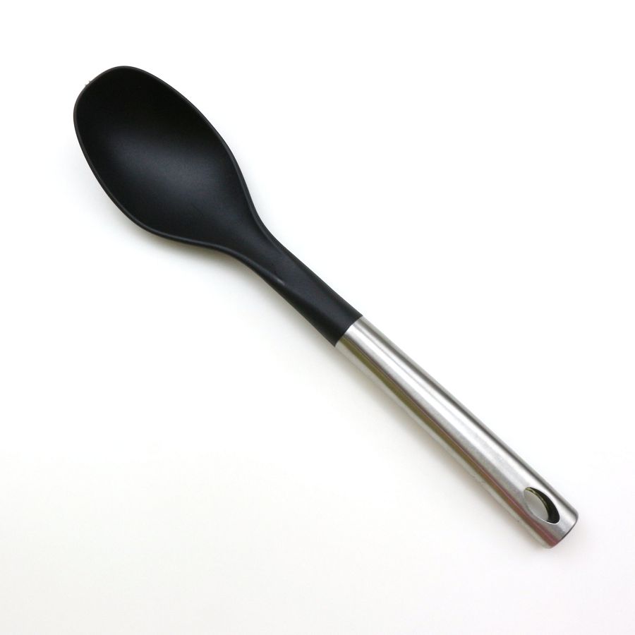 Kitchen Nylon Solid Spoon With Stainless Steel Handle