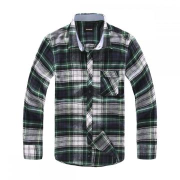 Slim Fit Cotton Green Color Plaid Men's Shirt