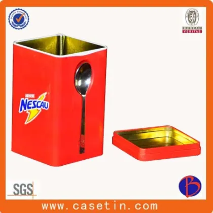 metal tin can , square tin can , tea tin can