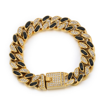 KALEN Unisex Hip-hop Stainless Steel & Rhinestone Cuban Links Bracelet 205mm