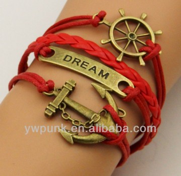 Supply DIY fashion handmade lots bronze thwartwise rudder boat anchor bracelets braided China celebrity red jewelry