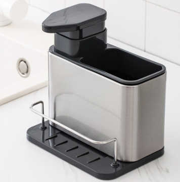Modern Stainless Steel 3-in-1 Kitchen Sponge Holder with Soap Dispenser
