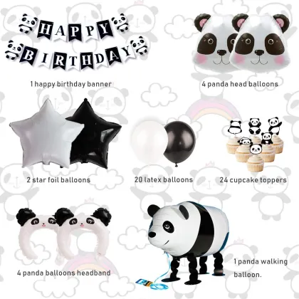 Walking Mylar Panda Balloon Panda Headband Foil Balloons for Panda Bear Birthday Party Decorations