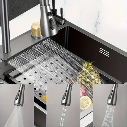 Feiyu Black Diamond Rectangular Kitchen Sink with Counter Faucet