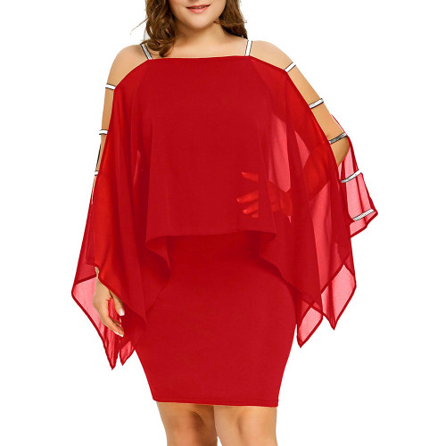 Plus Size Solid Color Strapless Irregular Chiffon Dress