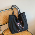 Multicolor Bow-Embellished Canvas Tote Bag