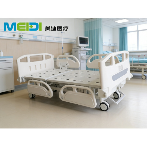 Punching Single Crank Hospital Bed, Grey Sticker Head&Foot Board, Three-Hollow, Four Guardrails, Central Control Brake