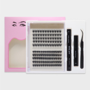 3D Fluffy Cluster Lashes DIY Kit: Bond Seal, Remover, Tweezers & Fan Eyelashes