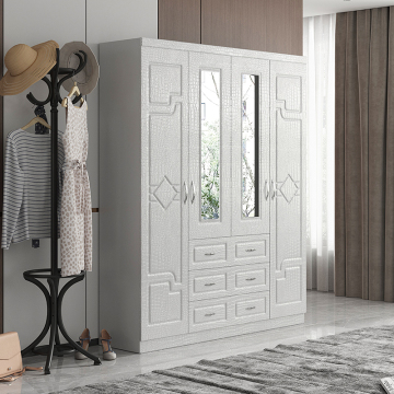 Hot Sale 4 Doors Plastic Wardrobe for Adults - White Wardrobe with Mirror