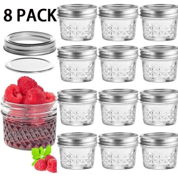 8 PACK Regular Mouth Mini Mason Jars with Lids and Bands,Quilted Crystal Jelly Jars for Canning, Overnight Oats, DIY Jars