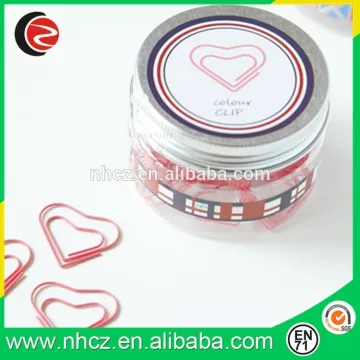 Heart Shaped Paper Clips in Round Plastic Box