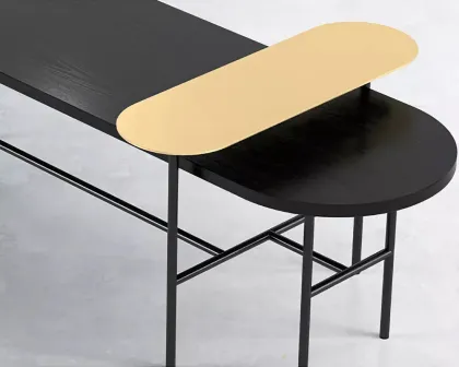 Minimalist Black wooden Top Metal Base Center table