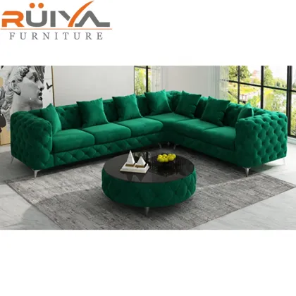 Premium Green Holland Velvet L Shape Corner Sofa