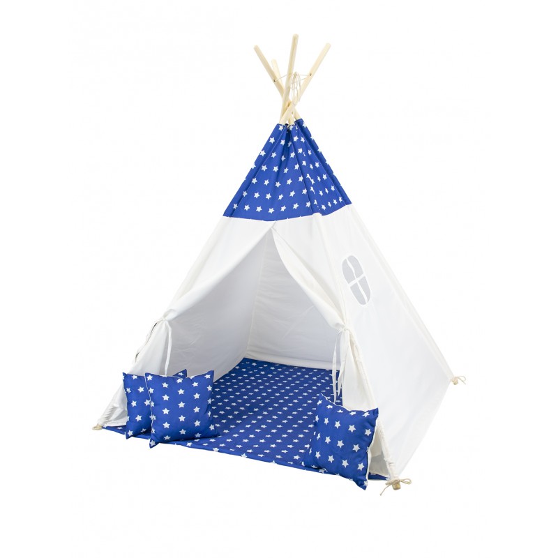 Blaues Tipi für Kindersterne mit Kissen