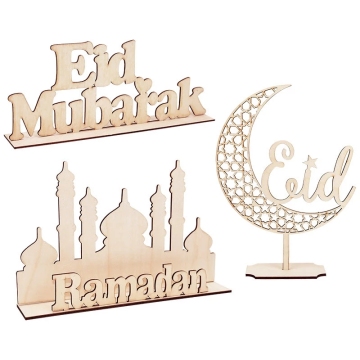 Ornamenti di Mubarak Eid in legno - Ciondolo musulmano islamico per le decorazioni Ramadan ed Eid al Adha
