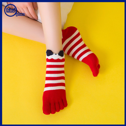 Yhao Womens Girls Striped Cotton Socks Five Fingers Toe Socks Multi Colors Ankle Socks