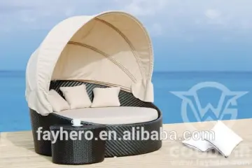 GW2025 wove rattan outdoor furniture circular lying bed with tent