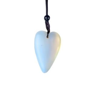 Opalite 25x40mm Love Heart Pendant Necklace Adjustable Rope Chain