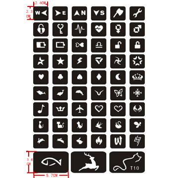 57pcs Small Glitter Tattoo Sjablonen Cat Crown Heart Popular Henna Stencils for Body Finger Wrist Ankle Airbrush Tattoo Stencil