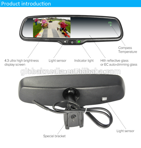 4.3 Inches Car Interior Mirror Monitor with Auto Reverse Rear View Back up Camera Rearview Mirror