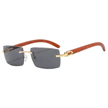 Wholesale Men's Rimless Sunglasses with Wood Grain Temples