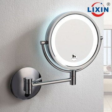 Rotates 360 degrees foldable lighted makeup mirror, two-sided shaving mirror with light