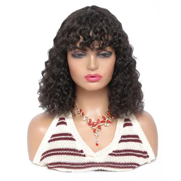 150% Machine Made Brazilian Unprocessed Virgin Hair Wigs Water wave BOB Wigs with Bangs None Lace Front Wigs for Black Women