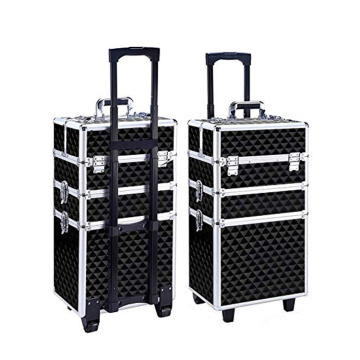 Custodia a rotazione del trucco da 4 in 1 professionale con telaio in alluminio, 4 ruote rimovibili e scatola dell'organizzatore art per nail art