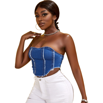 Summer Color Block Denim Wrap Crop Top: A Stylish Addition to Your Wardrobe