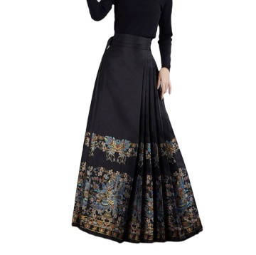 2024 Chinese Style Dian Cui Printed Horse Face Skirt Han Fu Pleated Half Skirt
