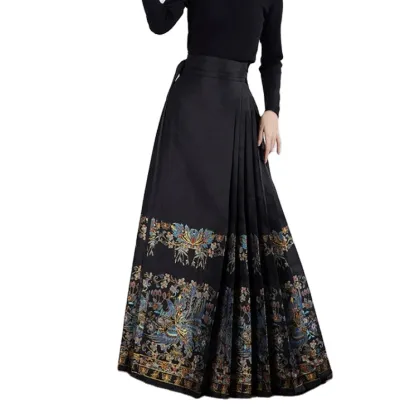 2024 Chinese Style Dian Cui Printed Horse Face Skirt Han Fu Pleated Half Skirt