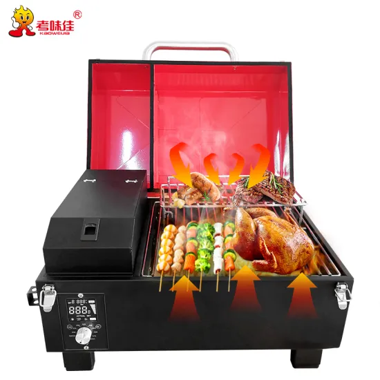China Wholesale OEM 8 In 1 smokeless Outdoor Rotating BBQ Grills Iron Powder Coating Wood Pellet camping bbq grills