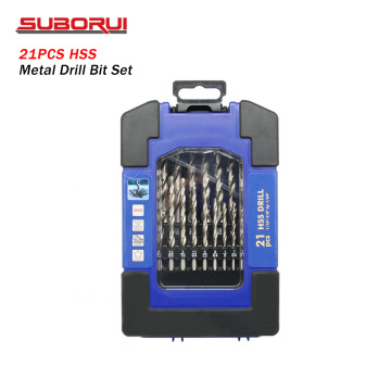 SUBORUI Factory High Quality Imperial 21pcs HSS Professional Twist Drill Bit Set Titanium Coated for Stainless Steel